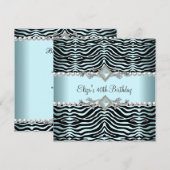 40ste verjaardagsfeest zebra turquoise blauw witte kaart (Voorkant / Achterkant)