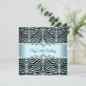 40ste verjaardagsfeest zebra turquoise blauw witte kaart (Staand voorkant)