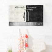 40ste verjaardagsfeest, zwart en wit marmer spandoek (Insitu)
