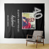 40ste verjaardagsfeest zwart fotonaam man  wandkleed (In Situ (horizontaal))