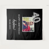 40ste verjaardagsfeest zwart fotonaam man  wandkleed (Voorkant (horizontaal))