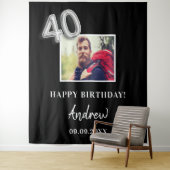40ste verjaardagsfeest zwart fotonaam man  wandkleed (In situ)