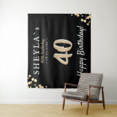 40ste verjaardagsfeest Zwart Gouden Achtergrond Wandkleed (In situ)
