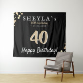 40ste verjaardagsfeest Zwart Gouden Achtergrond Wandkleed (In Situ (horizontaal))