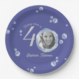 40ste verjaardagsfeestje bubbel indigo blauw papieren bordje