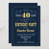 40ste verjaardagsfeestje - Navy Gold Kaart (Voorkant / Achterkant)