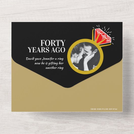 40ste verjaardagsfeestje robijn rode ring all in one uitnodiging (Achterkant)