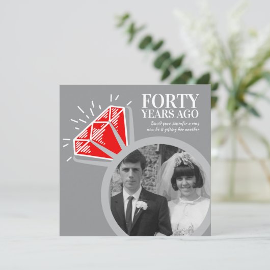 40ste verjaardagsfeestje robijnen ring nu dan foto kaart (Staand voorkant)
