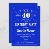 40ste verjaardagsfeestje - Royal Blue White Kaart (Voorkant / Achterkant)