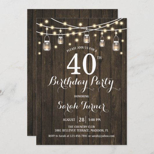 40ste verjaardagsfeestje - rustiek hout kaart (Voorkant / Achterkant)