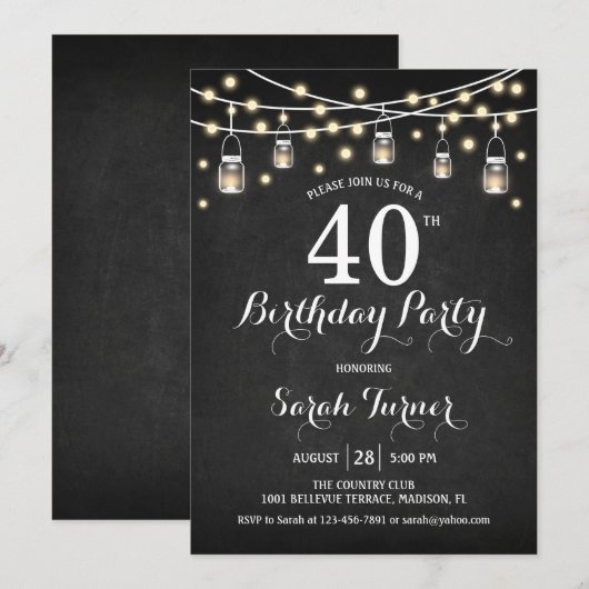 40ste verjaardagsfeestje - schoolbord kaart (Voorkant / Achterkant)