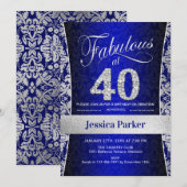 40ste verjaardagsfeestje - Silver Royal Blue Kaart (Voorkant / Achterkant)