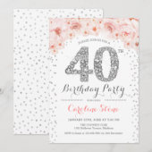 40ste verjaardagsfeestje - wit zilver roze kaart (Voorkant / Achterkant)