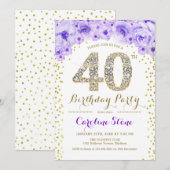 40ste verjaardagsfeestje - witgoud Paarse Kaart (Voorkant / Achterkant)