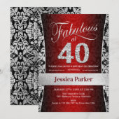 40ste verjaardagsfeestje - zilver rood zwart kaart (Voorkant / Achterkant)