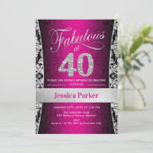40ste verjaardagsfeestje - Zilver Roze Zwart Kaart (Staand voorkant)