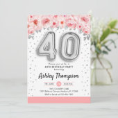 40ste verjaardagsfeestje - zilveren ballonnen kaart (Staand voorkant)