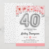 40ste verjaardagsfeestje - zilveren ballonnen kaart (Voorkant / Achterkant)