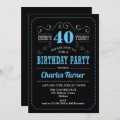 40ste verjaardagsfeestje - Zwart Blauw Kaart (Voorkant / Achterkant)