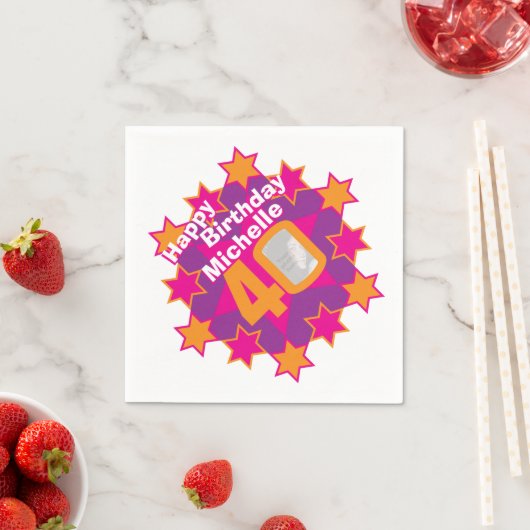 40ste verjaardagsfoto en noem roze sterluiers servetten (Insitu)