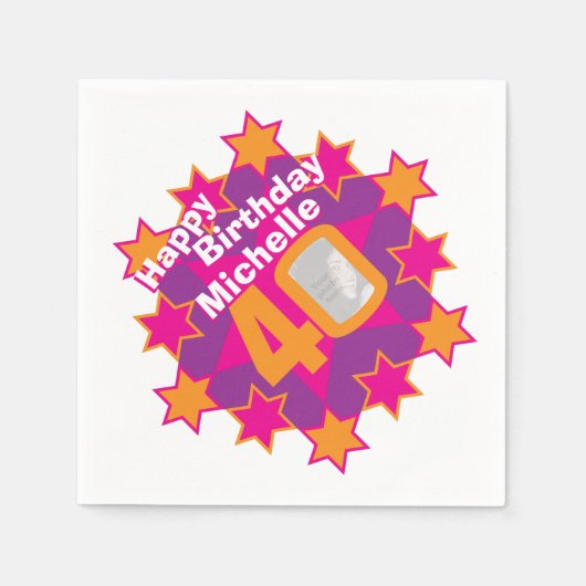 40ste verjaardagsfoto en noem roze sterluiers servetten (Voorkant)