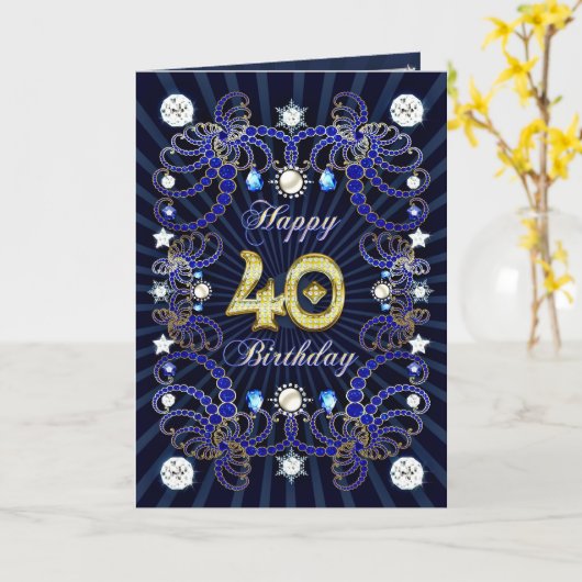 40ste verjaardagskaart met juwelen kaart (Gele Bloem)