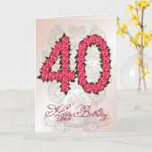 40ste verjaardagskaart met rozen en bladeren kaart (Gele Bloem)