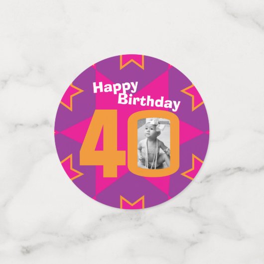 40ste verjaardagsster roze sinaasappel papier conf confetti (Kleine voorkant)