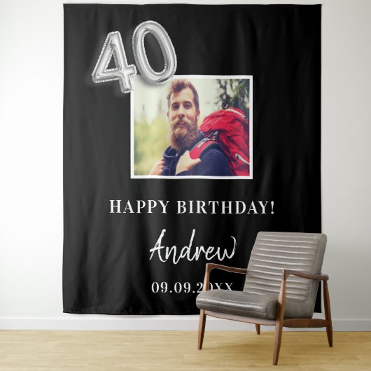 40ste verlichtingspartij zwart foto naam man  wandkleed (In situ)