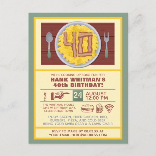 40ste verparty voor mannen leuke bacon thema uitnodiging briefkaart (Voorkant)