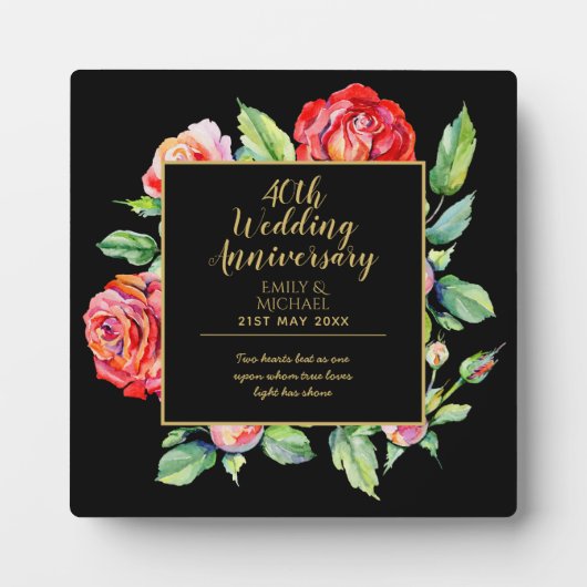 40ste weddenschap Jubileum Gift - Ruby Red Roses Fotoplaat (Voorkant)