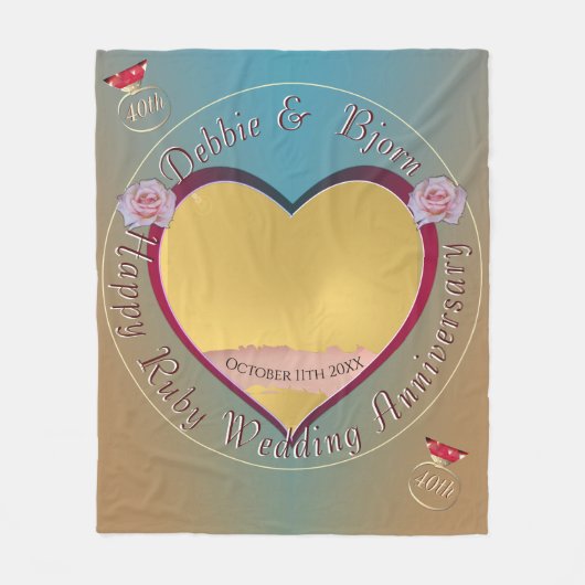 40th,15th Ruby Photo Wedding Jubileum Fleece Deken (Voorkant)