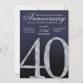 40th Anniversary Diamond Silver Navy Blue Modern Kaart (Voorkant)