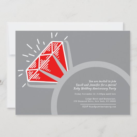 40th Anniversary Party Red Ruby Ring Foto Grafisch Kaart (Achterkant)