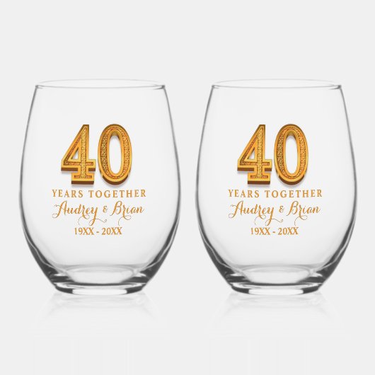 40th Anniversary Personalized Wijnglas Zonder Voet (Voorkant)