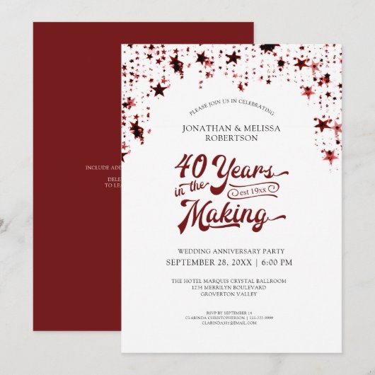 40th Anniversary Ruby Red Stars 40 JAAR Kaart (Voorkant / Achterkant)