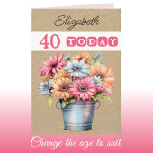 40th Any Age Gerberas bloemen roze verjaardag Kaart