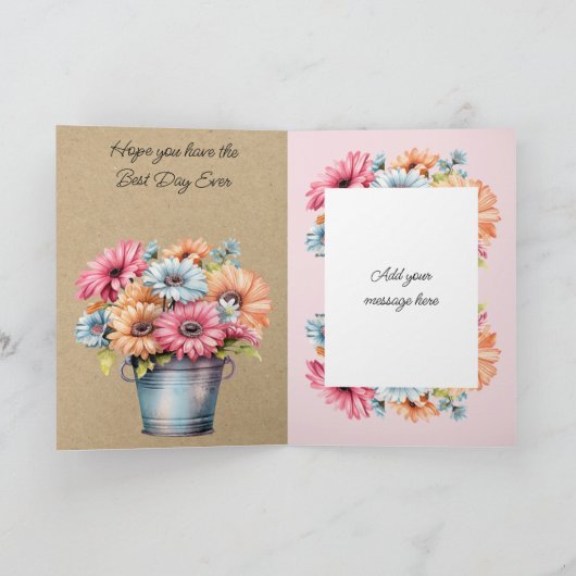 40th Any Age Gerberas bloemen roze verjaardag Kaart (Binnen)