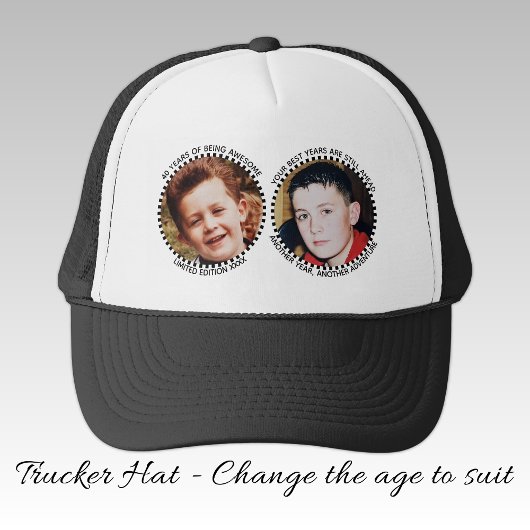 40th 'any age' milestone 2 photo black white trucker pet