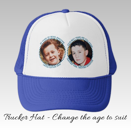 40th 'any age' milestone 2 photo blue white trucker pet