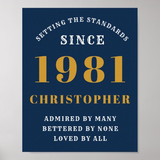 40th Birthday 1981 Blue Gold For Him Personalized Poster (Voorkant)