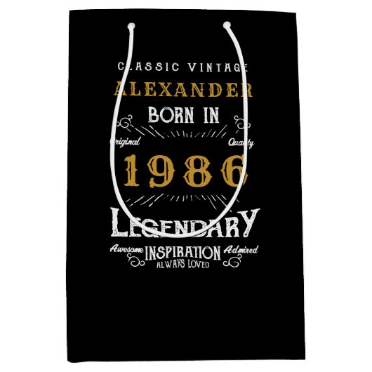 40th Birthday 1986 Add Name Legend Black Gold Medium Cadeauzakje (Voorkant)