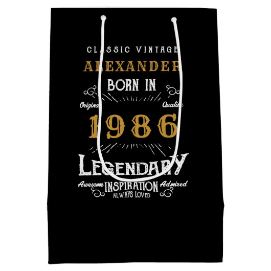 40th Birthday 1986 Add Name Legend Black Gold Medium Cadeauzakje (Achterkant)