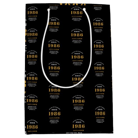 40th Birthday 1986 Black Gold Chic Elegant Medium Cadeauzakje (Voorkant)
