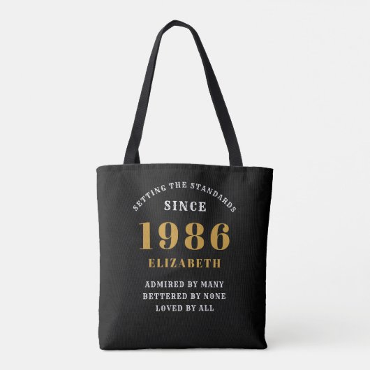 40th Birthday 1986 Black Gold For Her Personalized Tote Bag (Achterkant)