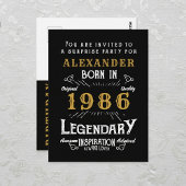 40th Birthday 1986 Black Gold Legend Invitation Briefkaart