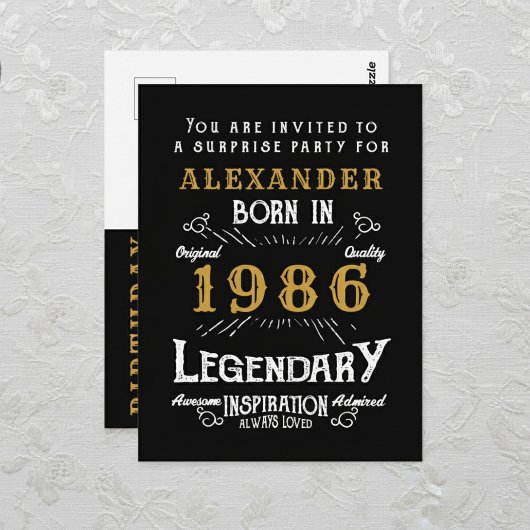 40th Birthday 1986 Black Gold Legend Invitation Briefkaart