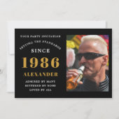 40th Birthday 1986 Black Gold Personalized Photo Kaart (Voorkant)