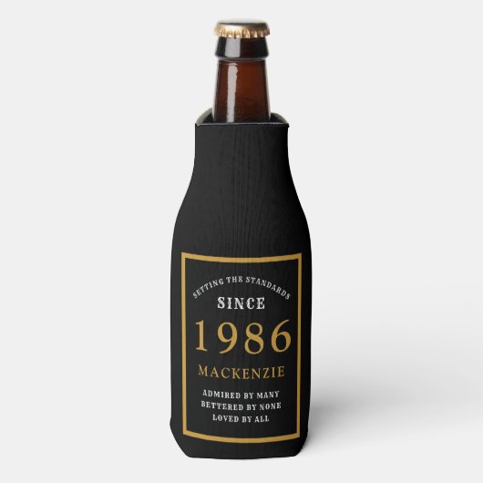 40th Birthday 1986 Name Elegant Chic Black Gold Flesjeskoeler (Fles Voorkant)