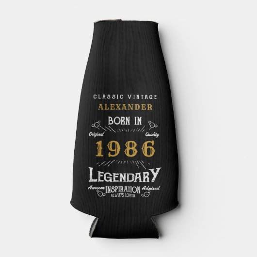 40th Birthday 1986 Name Legend Chic Black Gold Flesjeskoeler (Voorkant)